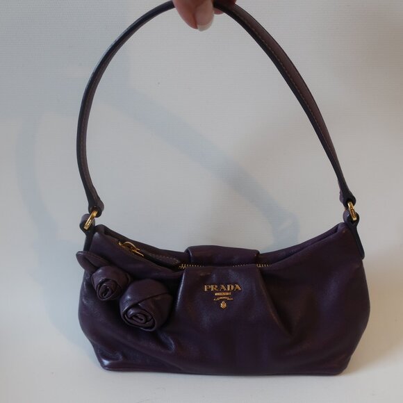 Womens Prada Purple Nappa Rosette Floral Leather Shoulder Bag - Picture 1 of 16
